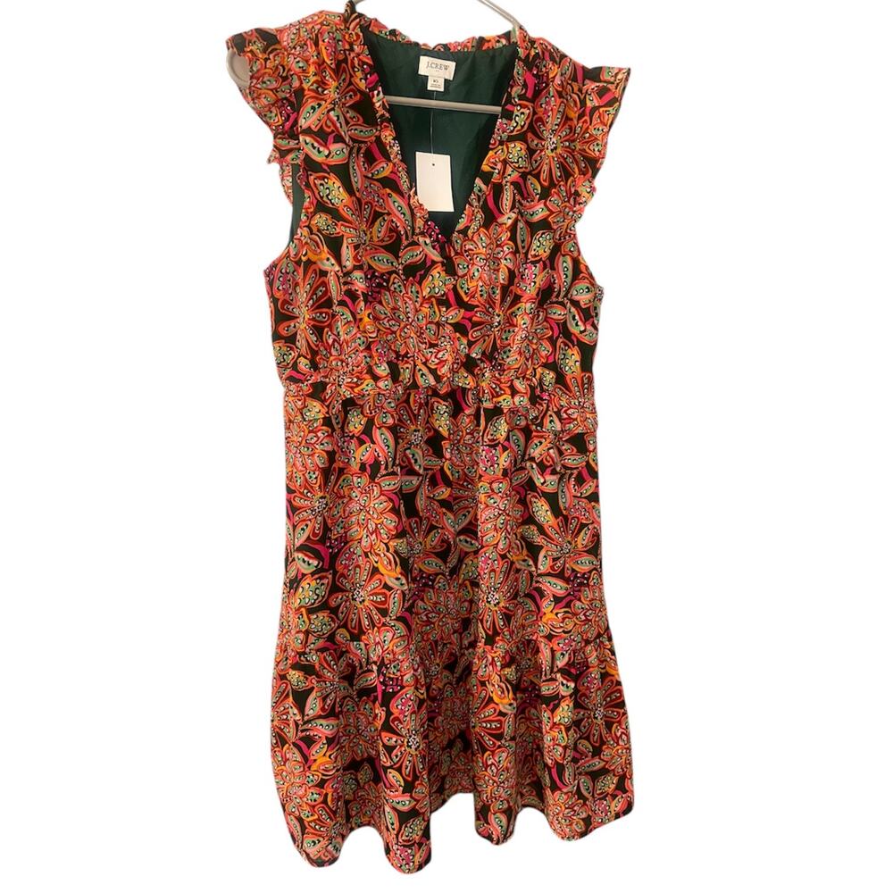 J.Crew Floral Ruffle Sleeve Dress Size 10 NWT V Neck Midi Fit & Flare Colorful - Picture 2 of 6
